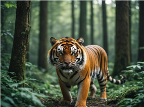 栖息在绿色森林里的老虎图片